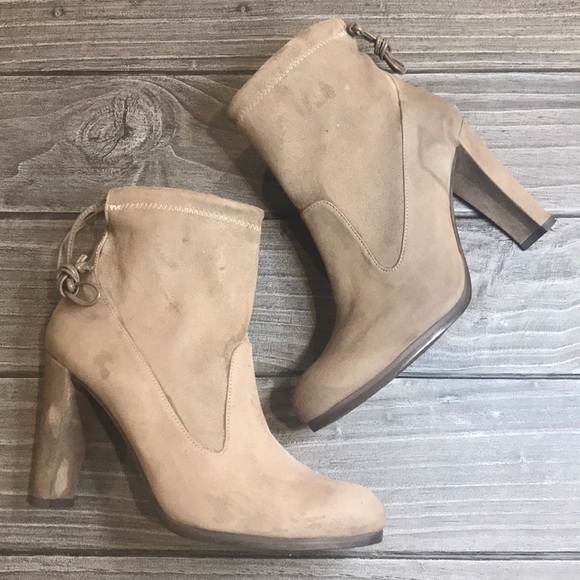 Stuart Weitzman Shoes - Distressed Taupe Block Heel Glove Boots